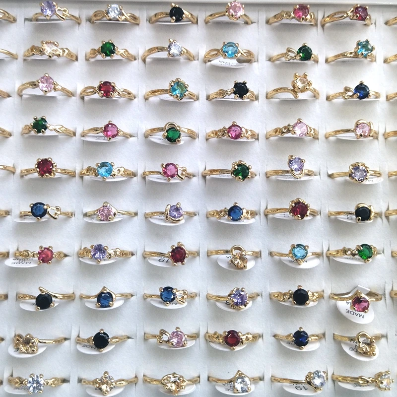 

Multicolor Women's Rhinestone Rings 50pcs/lot High Quality Gold/Silver Color Ring Gift For Valentine's Day