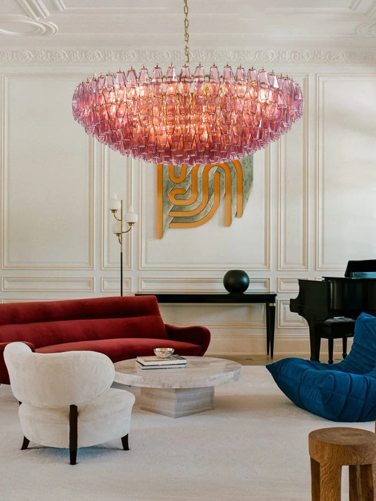 

2025 New Trend Round Rectangular Murano Design LED Chandelier Lustre Hanging Lamps Suspension Luminaire Lampen For Living Room
