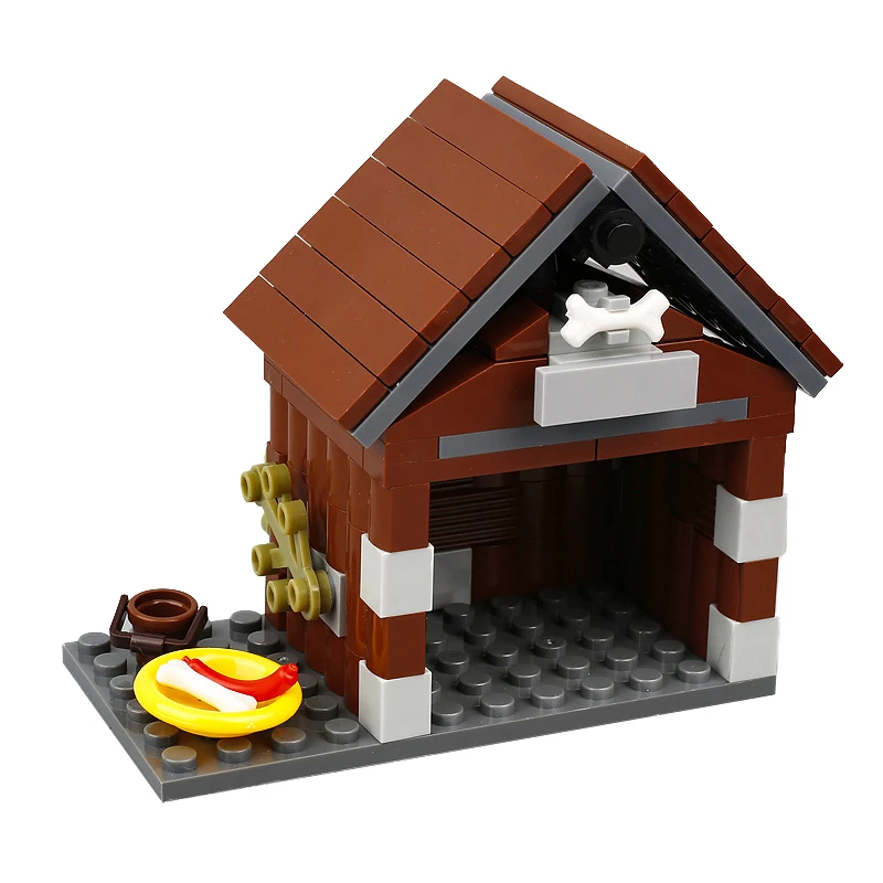 Accessori per Scene della città canile Building Block Pattern Dog Stray Dog Shelter House Bricks Bone salsicce figure di cibo giocattoli di assemblaggio