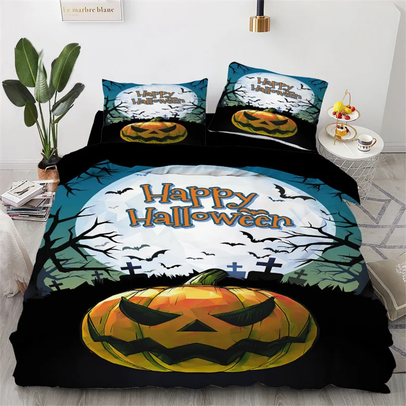 

Halloween Cartoon Pumpkin Ghost Lantern Bedding Set Boys Girls Twin Queen Size Duvet Cover Pillowcase Bed Kids Adult