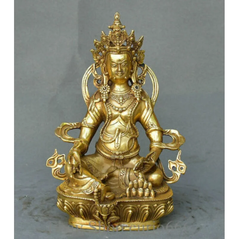 

9" Old Tibetan Copper Buddhism Yellow Jambhala Wealth God Buddha Statue