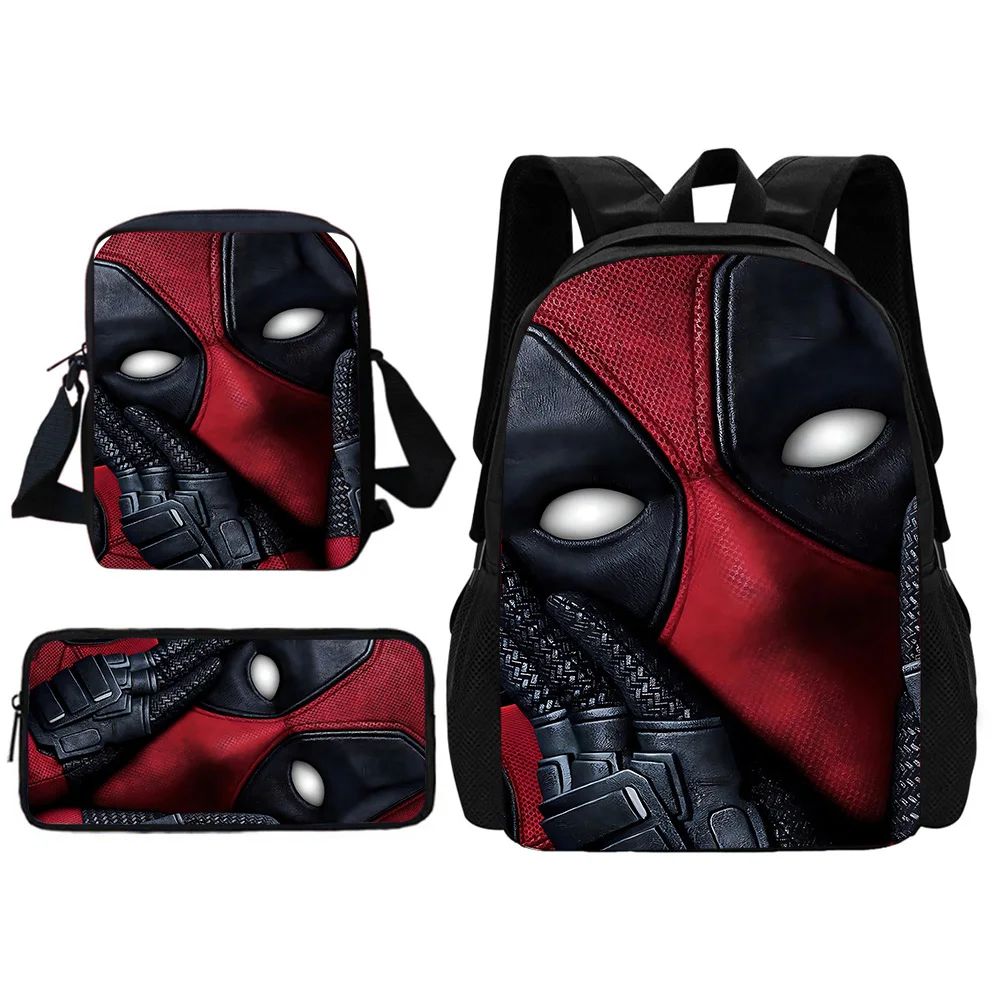 Ransel Sekolah Anak Film Deadpool & Wolverine dengan tas bahu tas pensil tas sekolah untuk anak laki-laki anak perempuan hadiah terbaik