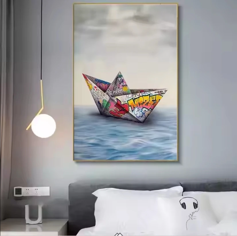 Canvas Painting Wall Art Banksy Graffiti Modern Abstract Canvas Painting Wall Art Paper Boat Art Prints