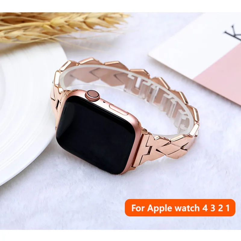 Stainless Steel strap for Apple Watch band 44mm 40mm 49mm 41mm 42mm Rhombic Metal Bracelet iwatch series ultra 3 4 se 6 7 8 band