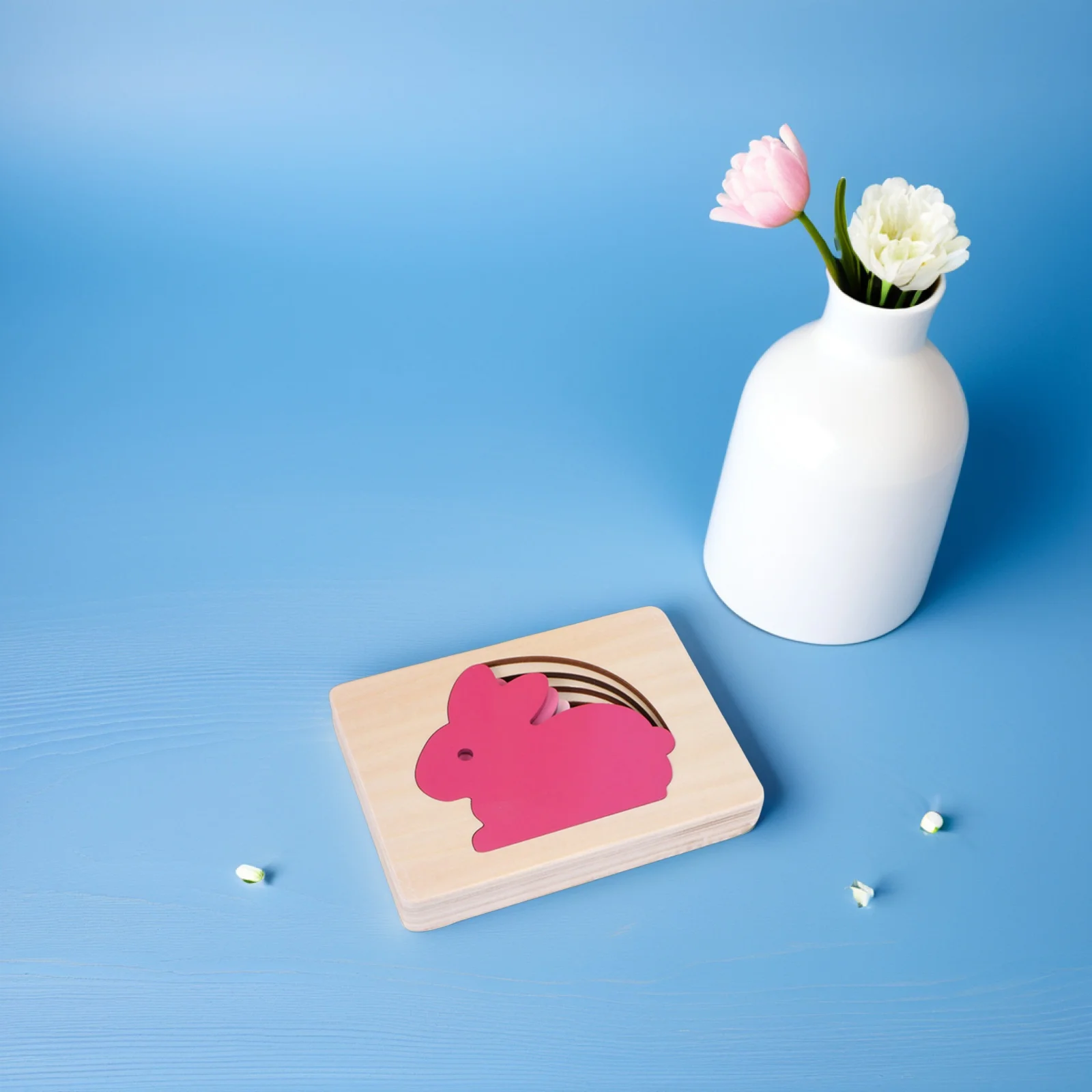 多層動物木製パズル ピンクグラデーションウサギ 3D ジグソーパネル 教育早期学習認知ギフト