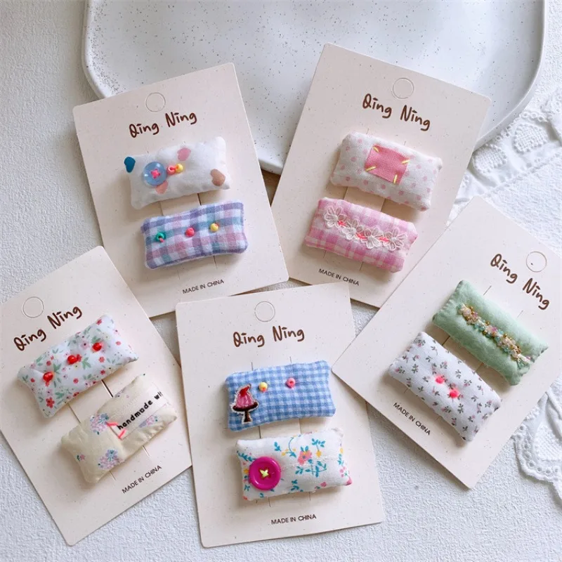 

Pillow Shaped Plush Fabric Plaid Floral Button Hair Clips for Sweet Girls Cute Side Bangs Barrettes Toddler Hair Accessories