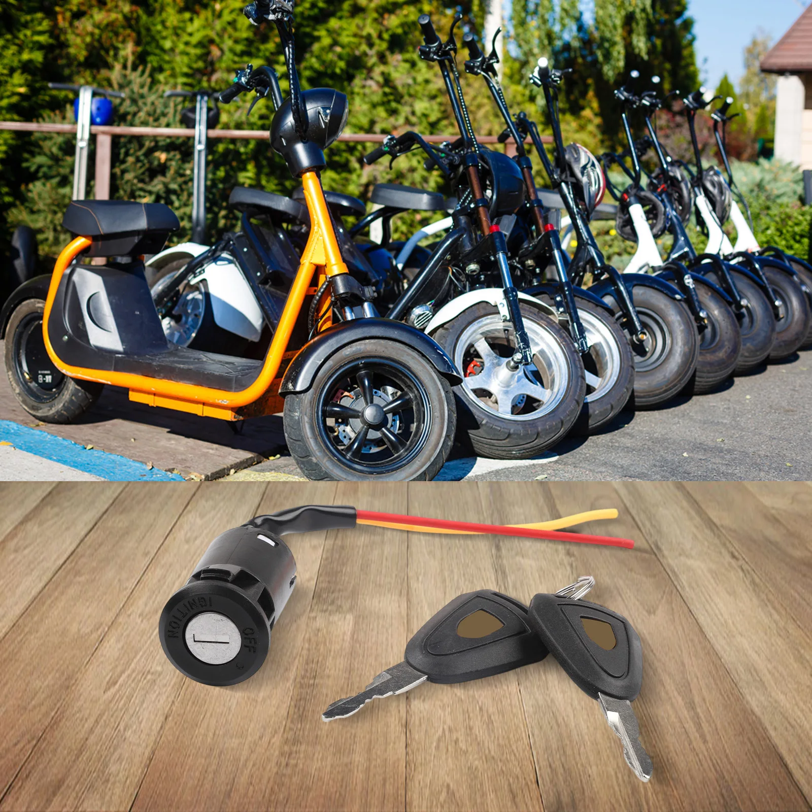 For Electric Scooter EBike For Ignition Key Switch Lock 2 Wire Position Replacement Part with 2 Keys Plastic Metal