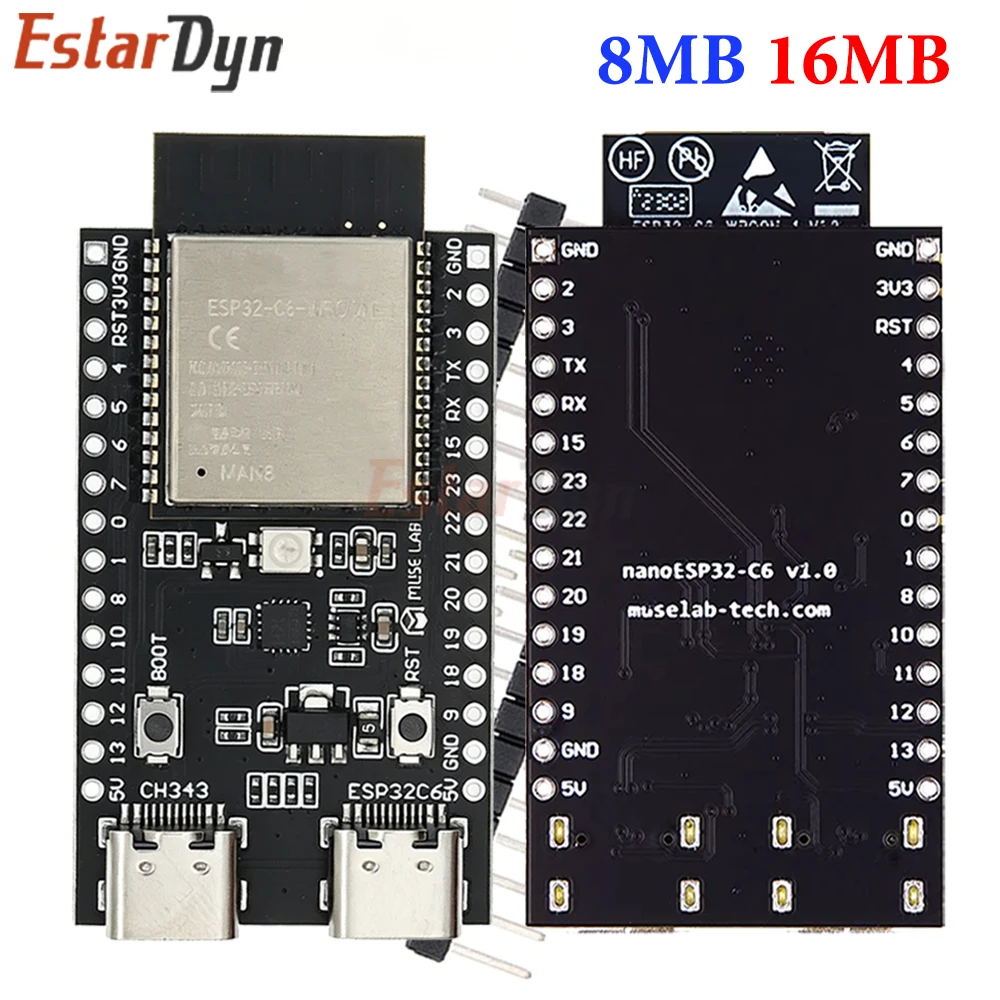 Placa de Desarrollo Estardyn ESP32-C6 N4R2 WiFi6 BLE 5.0 Dual Type-C RISC-V 160MHz Compatible con ESP-IDF para IoT