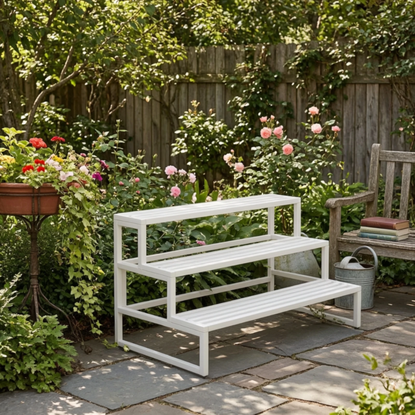 3-Tier Plant Stand Space-Saving 3 Tier Plant Stand Shelving Unit Rust-Resistant Sturdy for Gardeners, Balcony, Patio