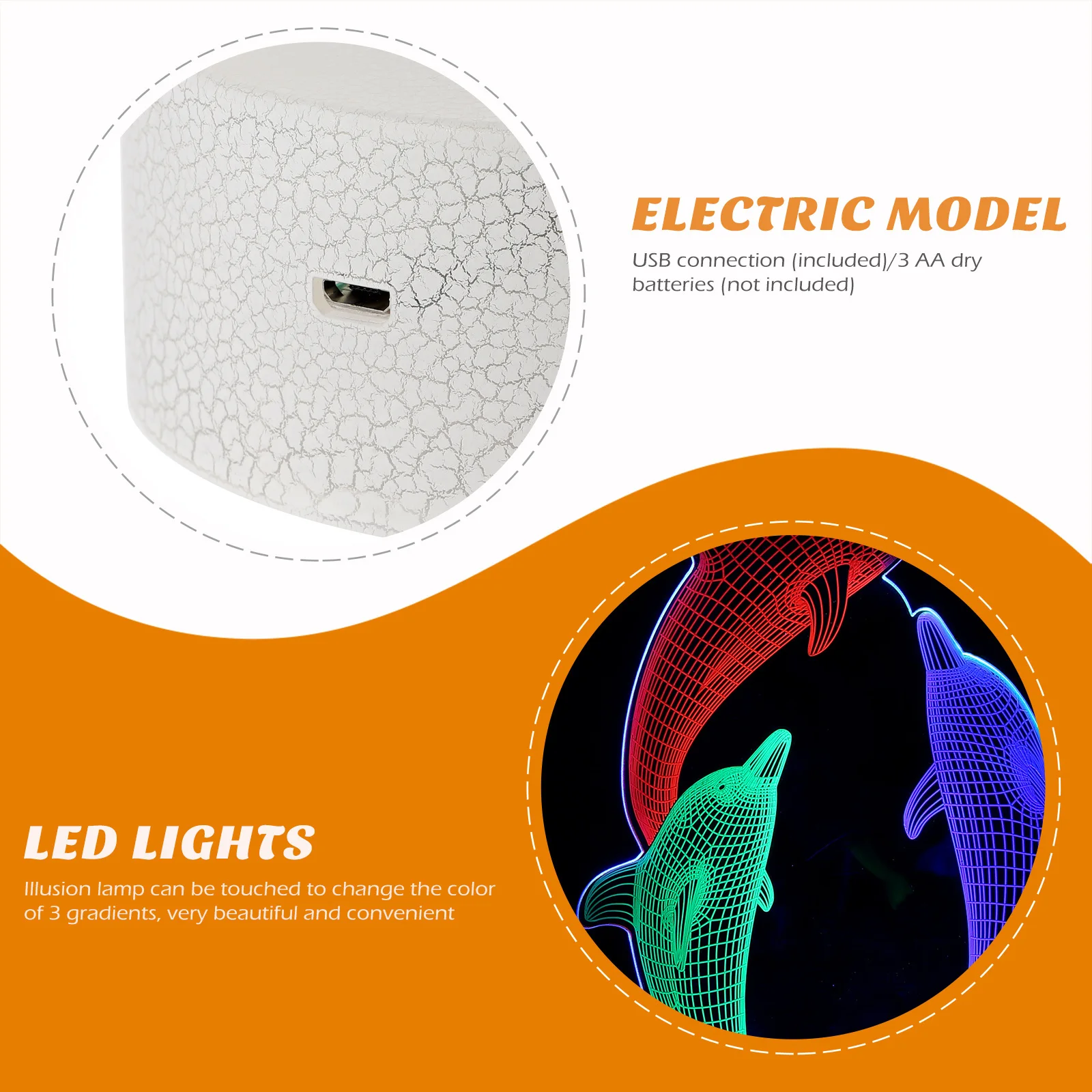โคมไฟรูปปลาโลมา 3 มิติ สัมผัสเปลี่ยนสี ไฟ LED สร้างภาพลวงตา ตกแต่งข้างเตียง โคมไฟกลางคืน 3 มิติ สัมผัสเปิด-ปิด