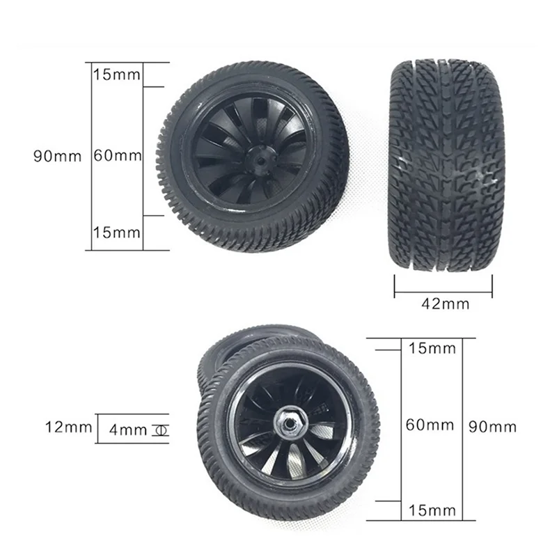 YSUN-8Pcs 90Mm pneus en caoutchouc roue de pneu pour Wltoys 144001 124019 12428 104001 Haiboxing 16889 SG1601 RC pièces de mise à niveau de voiture