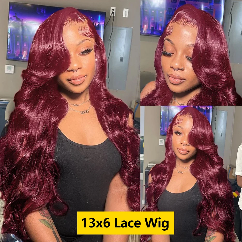 99j بورجوندي شعر بشري مموج 13x6 HD باروكة أمامية من الدانتيل 13x4 مجعد ملون 36 40 بوصة شعر برازيلي للنساء كثافة 200 #2