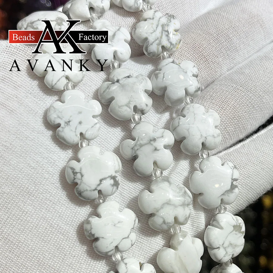 

Natural White Turquoise Plum Blossom Shape Stone Beads Flower Jewelry Making DIY Necklace Bracelet Accessory 15'' 15mm 20mm