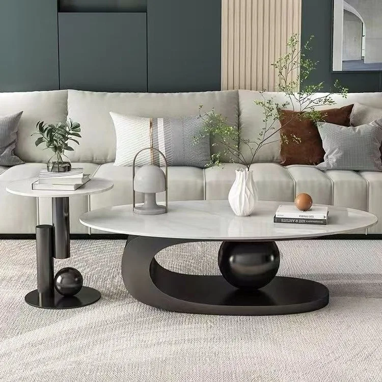 Light luxury Italian coffee table cream wind rock plate tea table household living room explosion table Internet celebrity