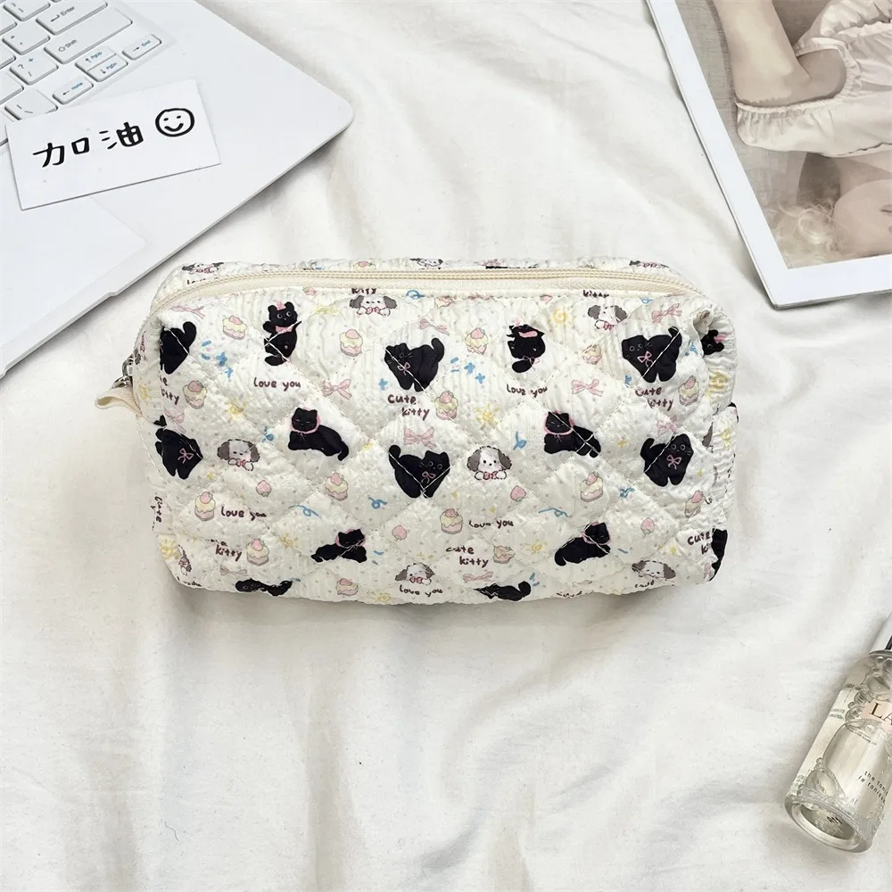 

Portable Bubble Cloth Coin Purse Korean Style Cartoon Animal Pattern Zipper Stationery Bag Soft Large Capacity Cosmetic Bag