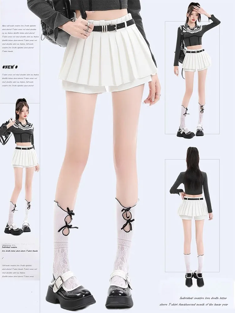 

plus Size High Waist White Pleated Skirt Women's Autumn 2025 Anti-Light ort Skirt Flattering Slimming Design