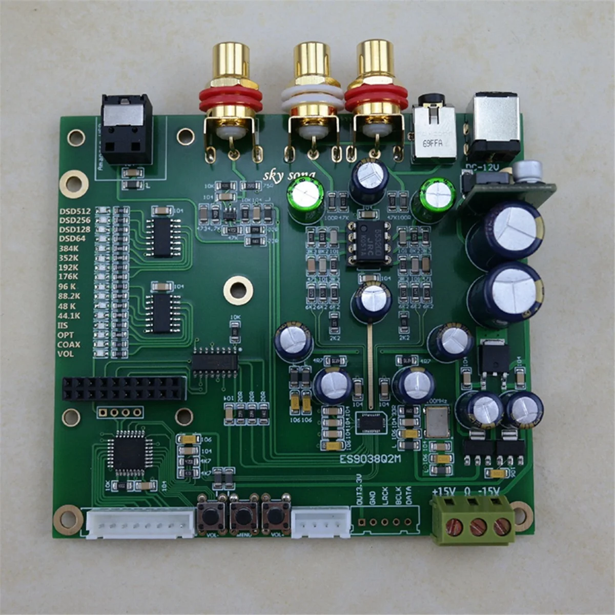 For Song ES9038Q2M DAC Board Decoder Board with USB Input Interface Gold-Plated RCA