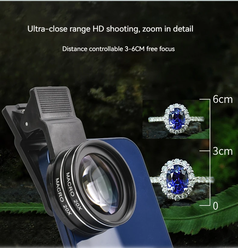 Walking Way 4K 20X 37MM Mobile Phone Macro Lens for phone Photography Professional 40X HD Macro Lens for Smartphone Diamond Ring