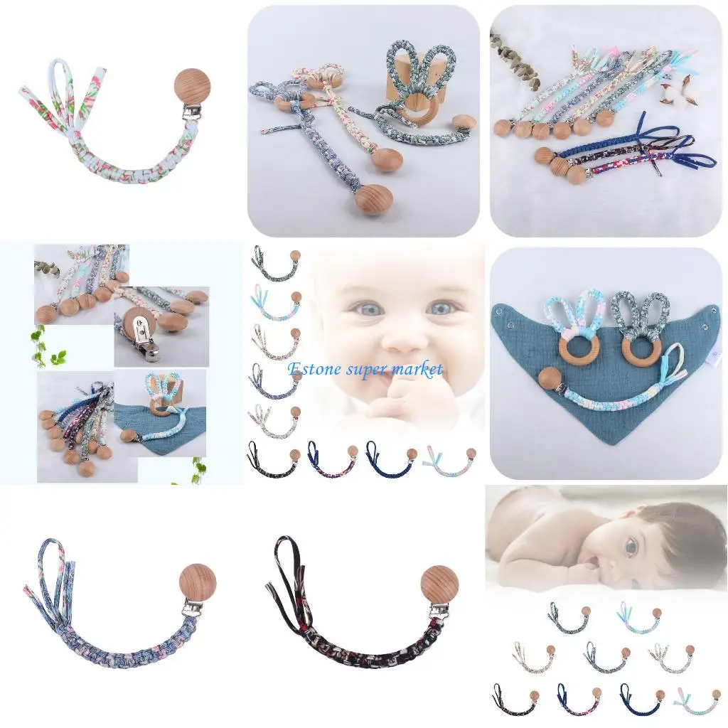 

090B Зажим из бука ручной работы из хлопчатобумажной ткани DIY зажимы для соски-цепочка экологически чистый держатель для соски