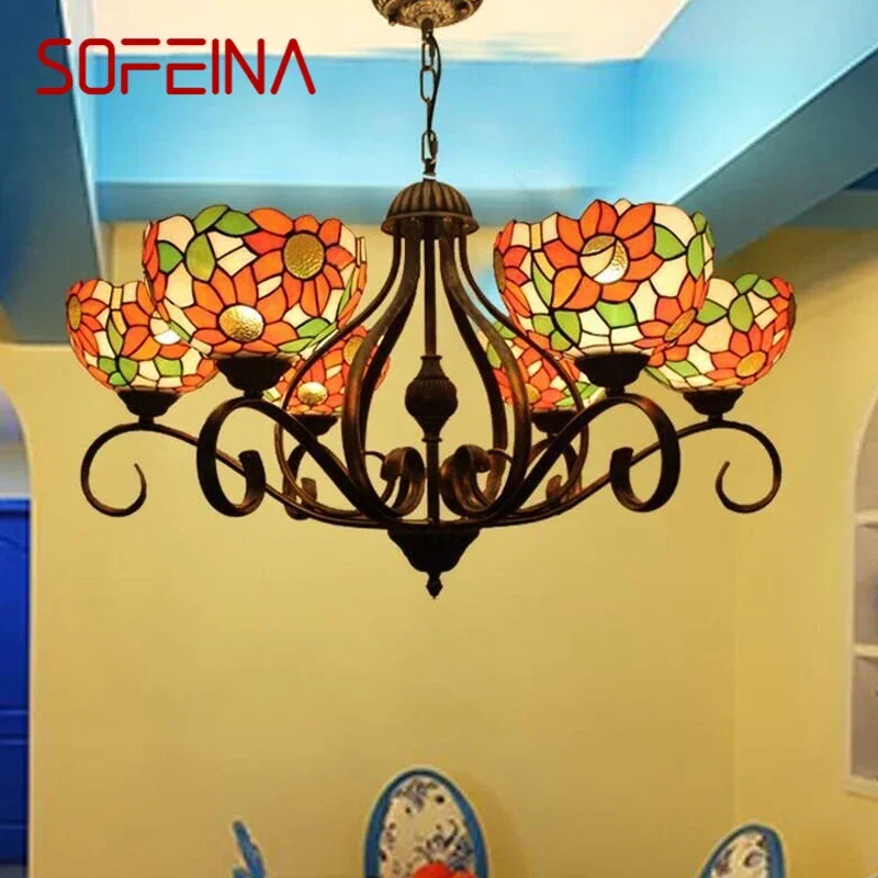 

SOFEINA Tiffany European Living Room PendantLamp Vintage Creative Color Glass restaurant Bedroom Hotel Chandelier