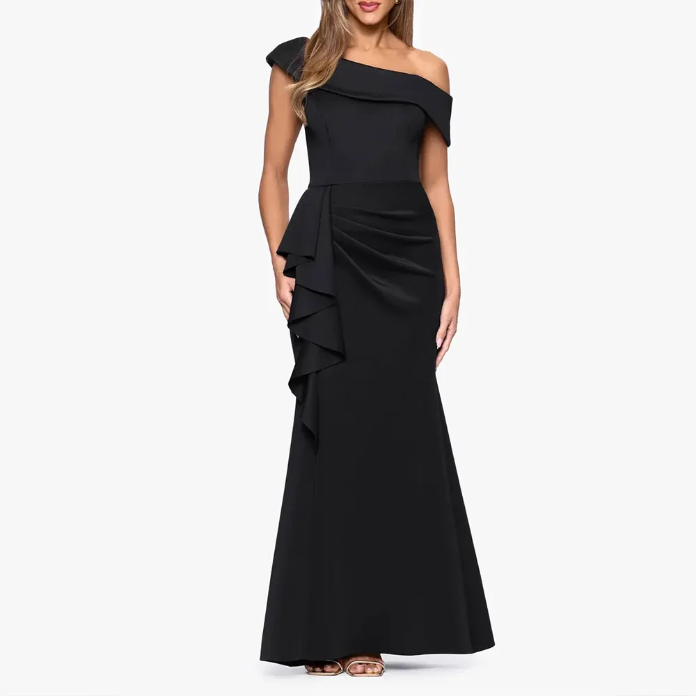 

Индивидуальные платья для матери невесты с одним открытым плечом, для женщин, для свадебных гостей, с оборками, для вечеринок, элегантные выпускные платья А-силуэта