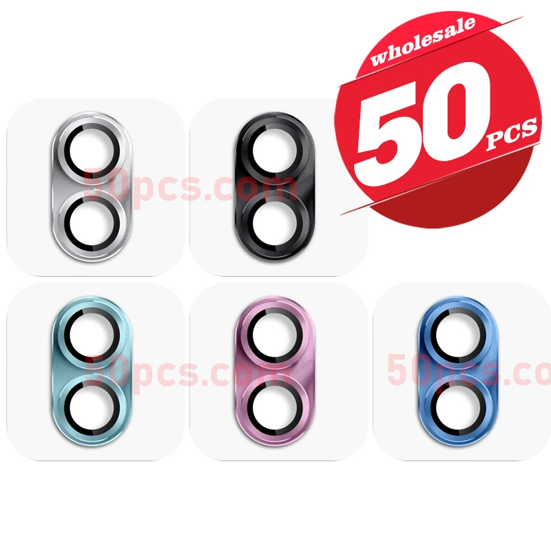 50pcs For iPhone 16 Pro Max 16 Plus Camera Lens Protector Tempered Glass 3D Full Cover Alloy Metal Screen CD Ring