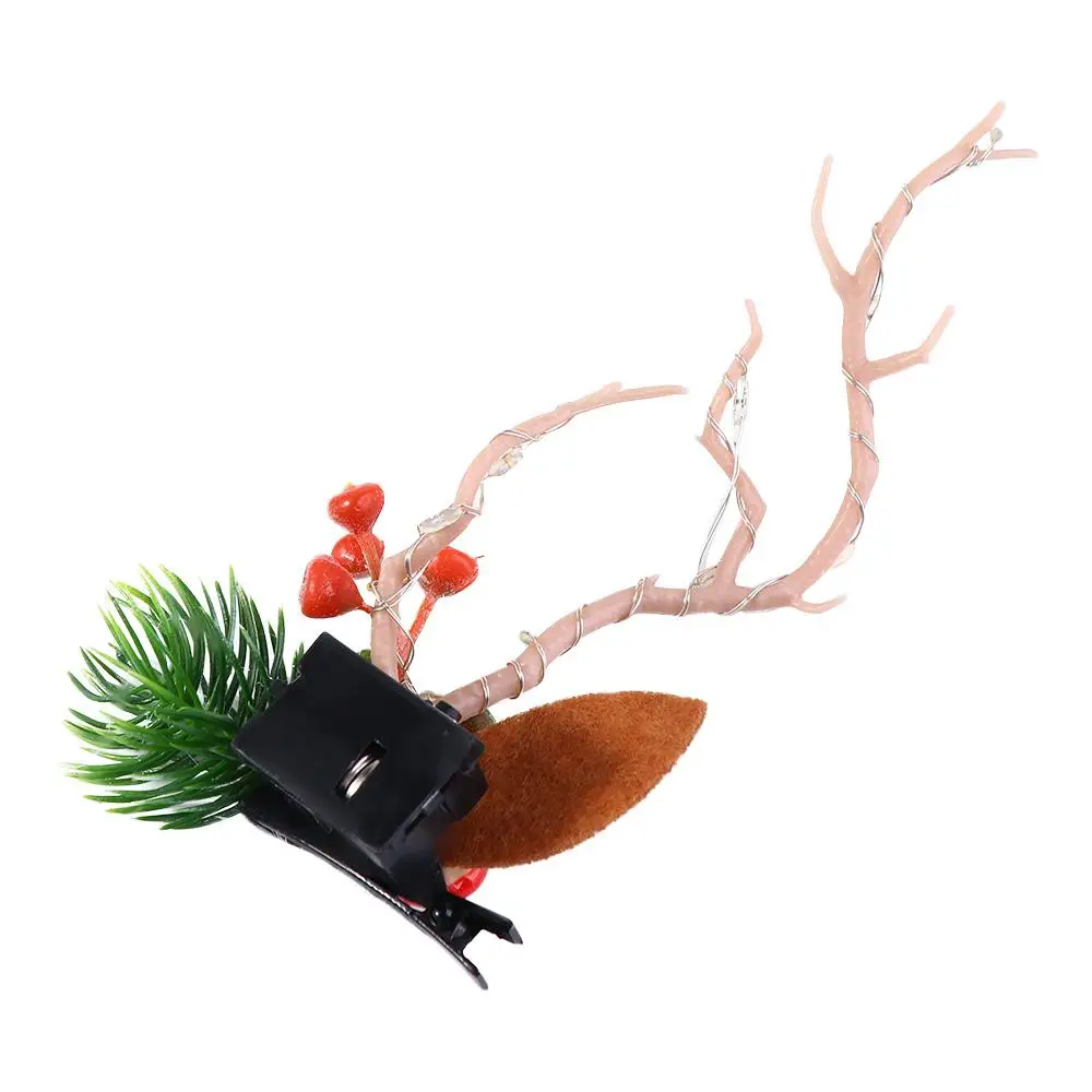 Cherry Pinecone Make Up Tree With Led Light Women Hair Clip Korean Style Hair Clip Christmas Antlers Hairpin Hair Accessories