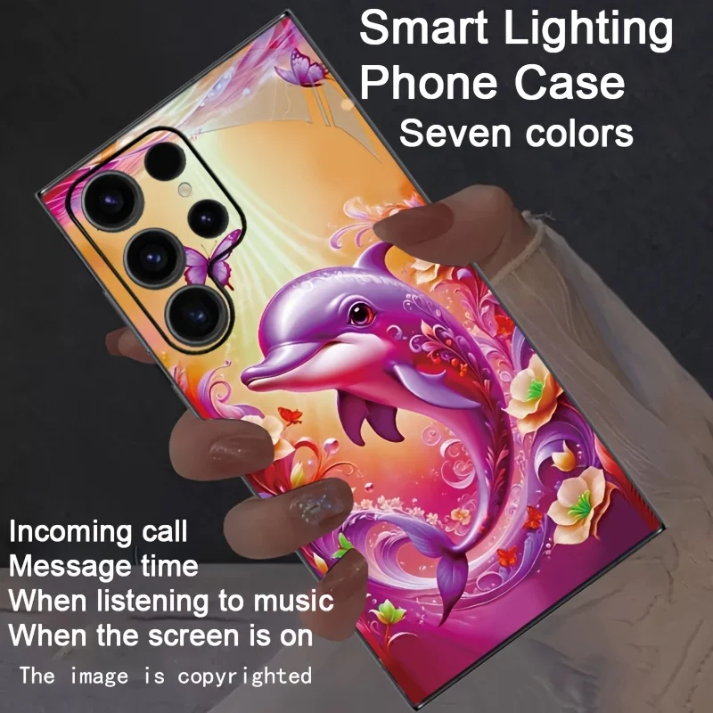 

Dreamy Purple Dolphin Flash Phone Case For Samsung S25 S23 Ultra S22 Plus A34 A23 Cases Cover Galaxy S24Ultra S23FE LED Fundas