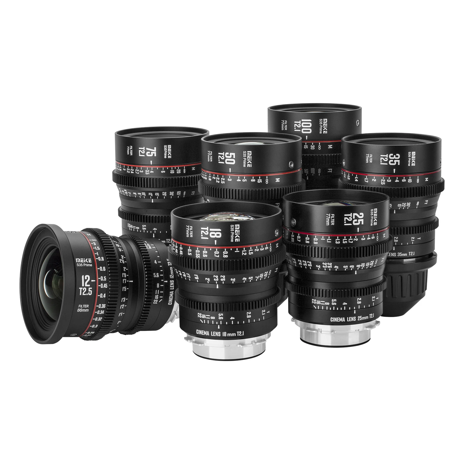 

Meke Prime 12/18/25/35/50/75/100mm T2.1Cine Lens for Super 35 Frame Cinema Camera System--Fast Delivery
