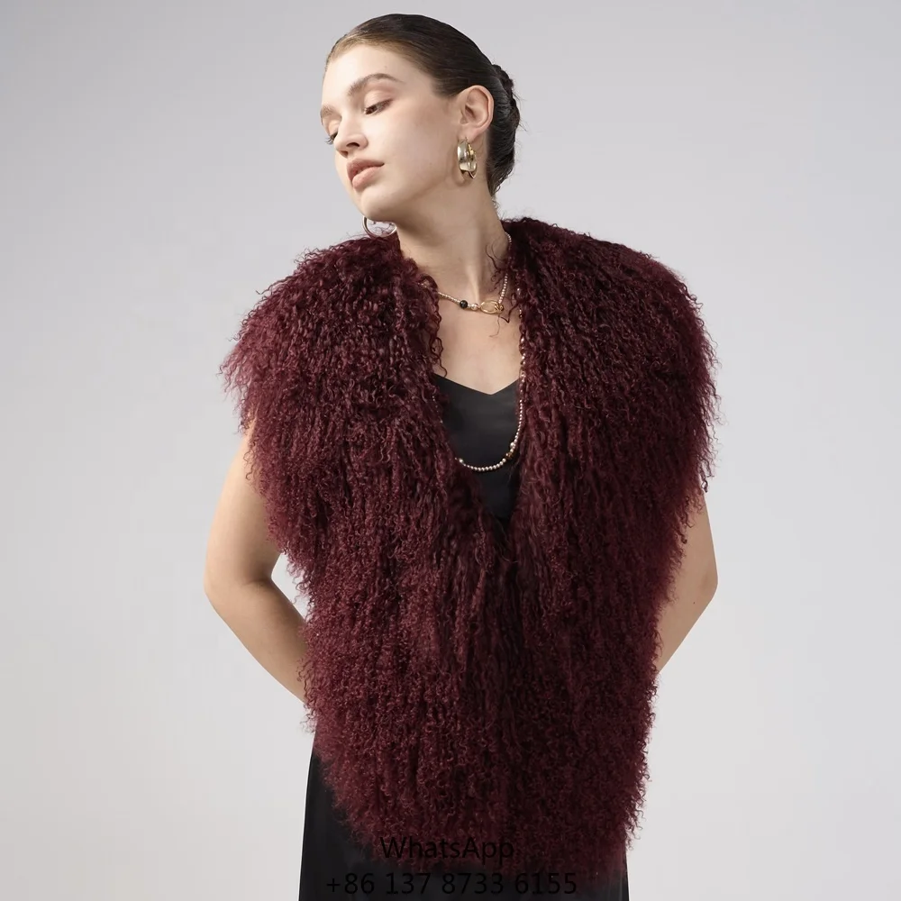 

Роскошные пушистые жилеты из монгольского меха для женщин, однотонные, без рукавов, с завязками, меховая верхняя одежда, пальто