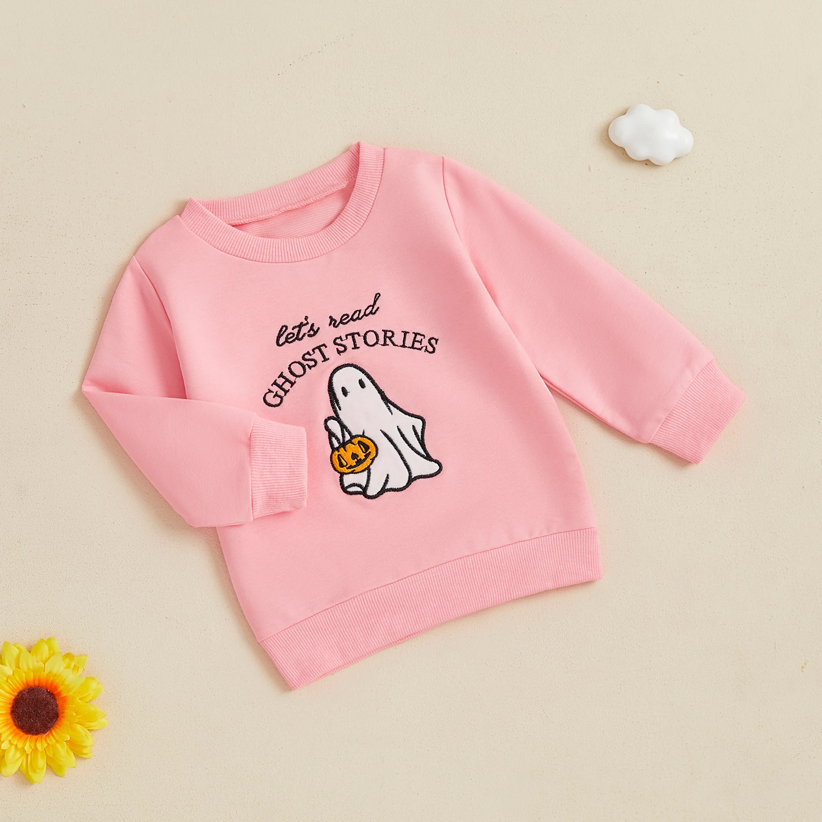 BeQeuewll Fall New Kids Girls Sweatshirts Casual Long Sleeve Embroidery Ghost Todler Infant Pullover Hoodie Halloween Clothes