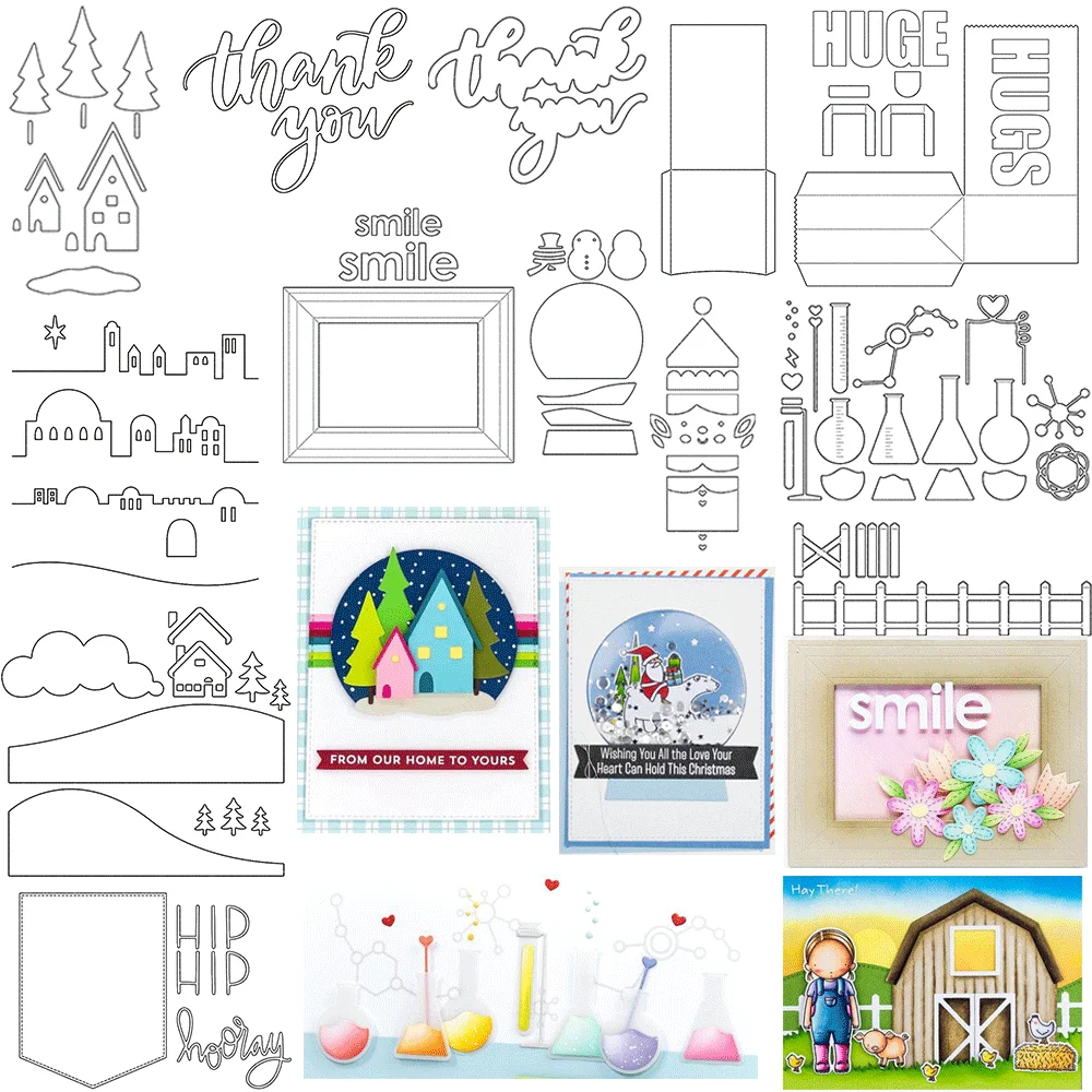 Weihnachtliche Winterszene Metall-Stanzformen - Schneekugel-Haus-Baum-Rahmen-Stanzformen für Grußkarten, Scrapbooking, DIY-Bastelbedarf