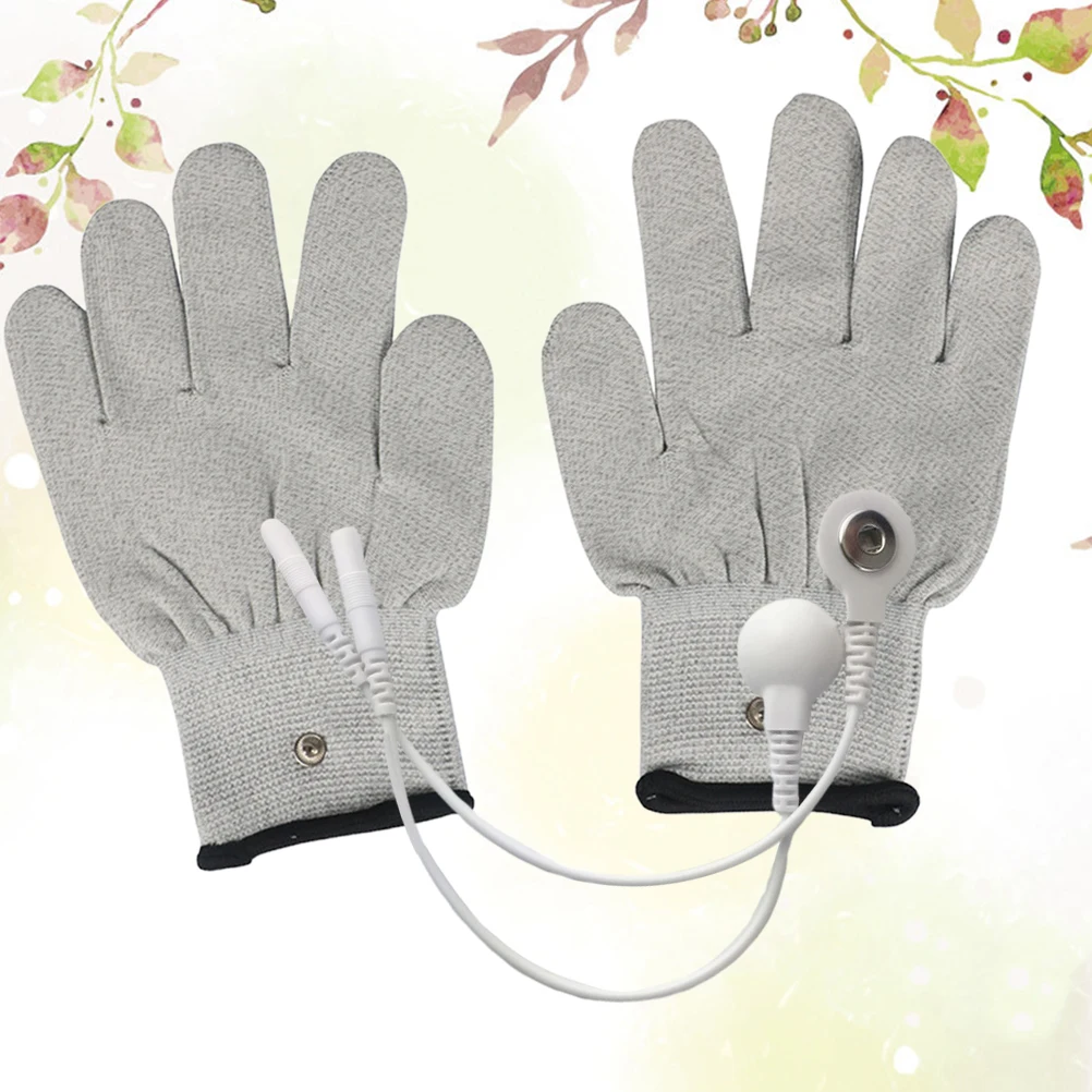 

2pcs 1 Pair Electric Therapy Gloves White Silver Fiber Xl Grey Stainless Steel Button Conversion Lines For Massage Beauty