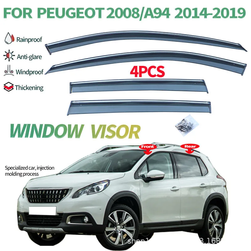 For Peugeot 2008 Rain Barrier Peugeot 2008 2014-2019 Window visor Wind & Rain Deflectors No-Drill Design
