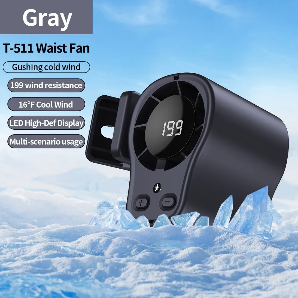 High Speed Waist Fan Rechargeable LED Display Clip on Fan Brushless Motor Type-C Port Stroller Fan for 3.7V/1800mAh