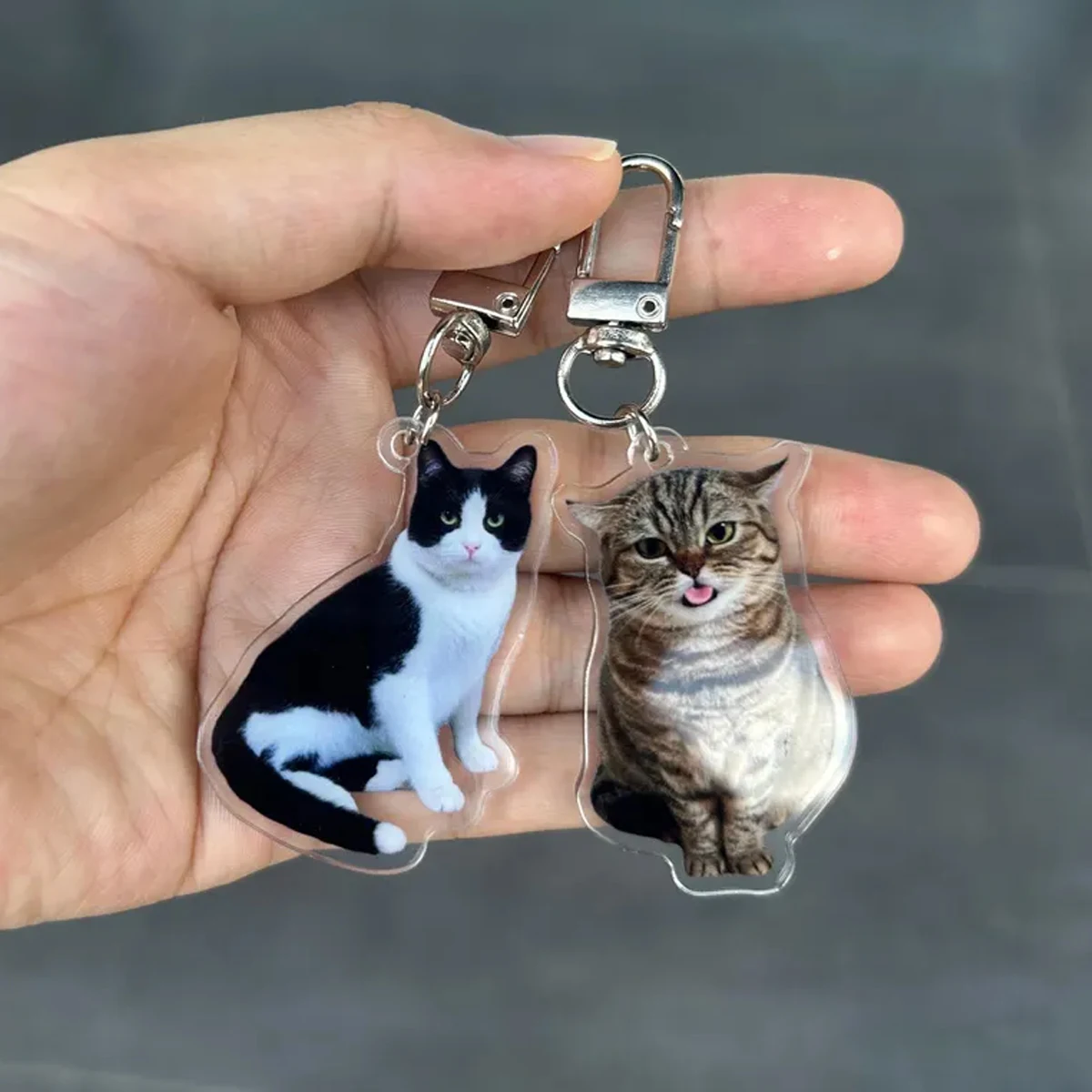 Customized Cat Keychain, Pet Portrait Keychain, Personalized Pet Photo Keychain, Cat Memorial Gift, Holiday Gift for Pet Lovers, Dog Keychain view 2