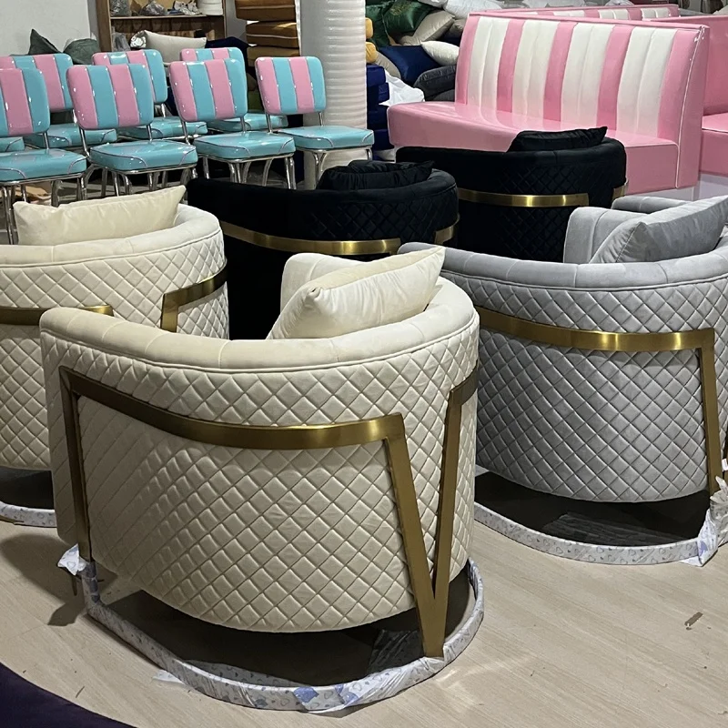 Modern Velvet Upholster Accent Chair with V Shaped Gold Stainless Steel frame for hotel home living room lounge chair