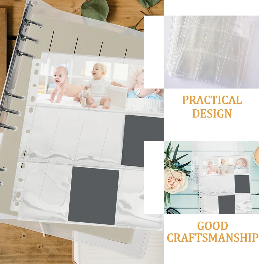 10 Fogli di Custodie Trasparenti per Foto con 9 Scomparti, Pagine Inseribili per Album, Tasche Riutilizzabili Trasparenti per Conservare Ricordi