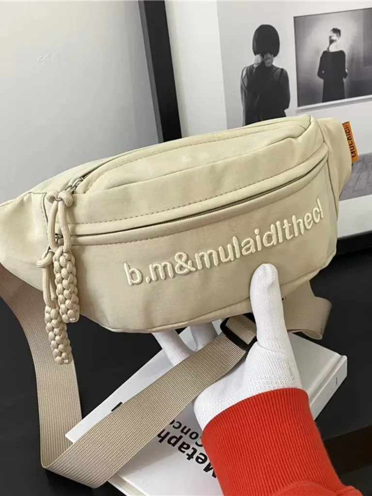 Casual canvas small bag women's 2024 new trendy autumn and winter crossbody bag sports chest bag versatile cloth bag women's wai