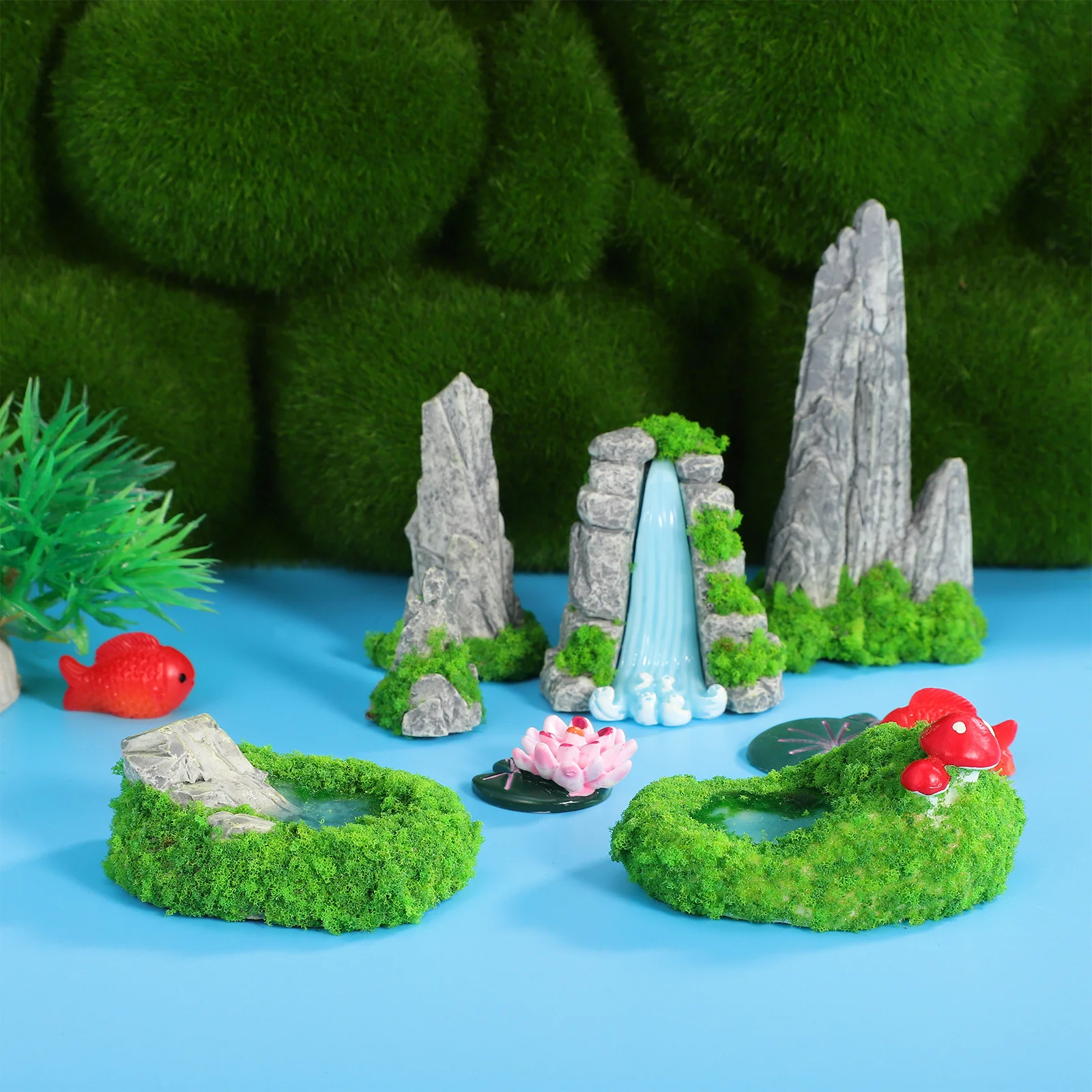 

6Pcs Mini Resin Mountain Rockery Realistic Water Feature Decor for Bonsai Aquarium Diorama Garden Scene Enhancement