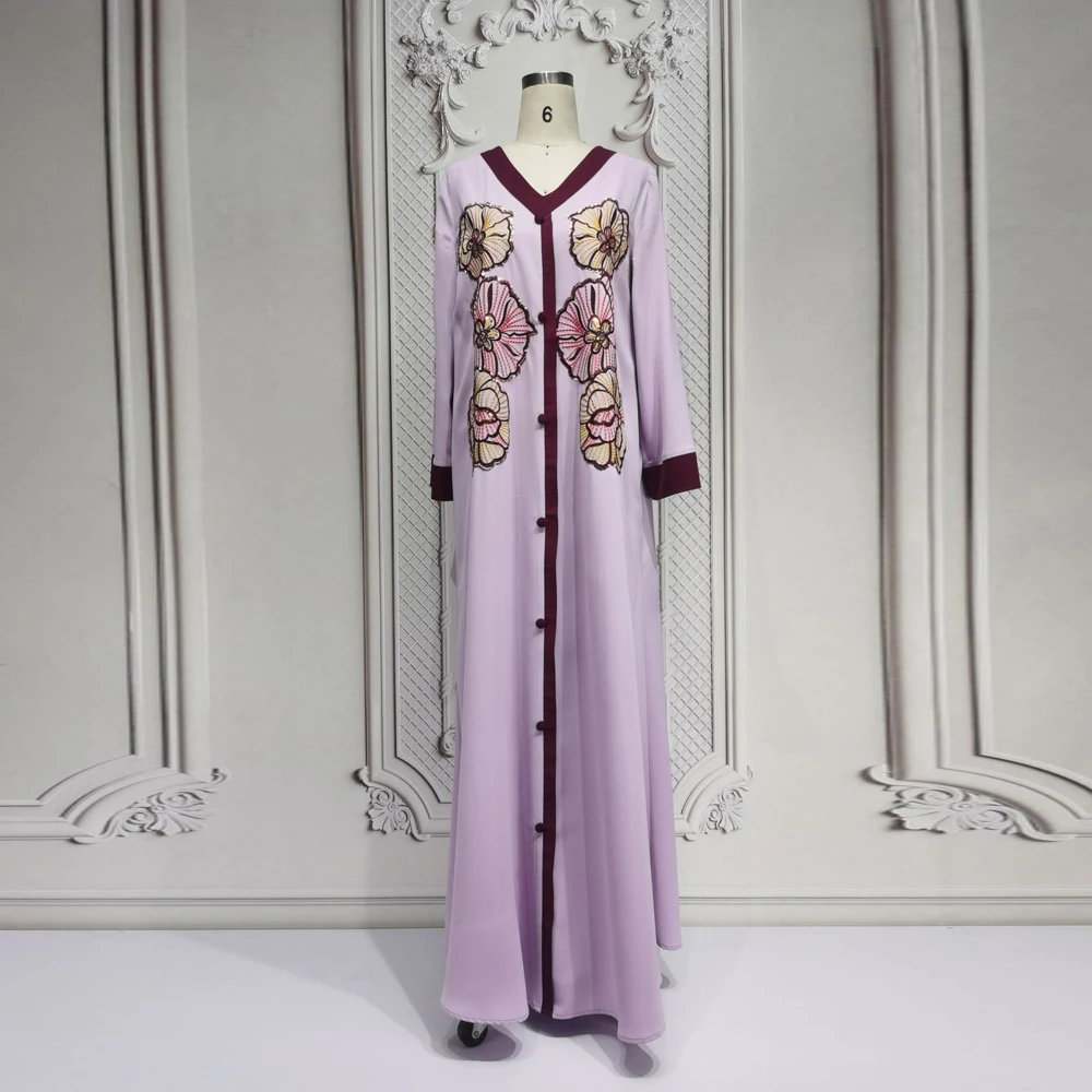 

Uni Ramadan Muslim Women Luxury Embroidered Abaya Dress Dubai Moroccan Kaftan Elegant Loose Long Sleeve Gala Casual