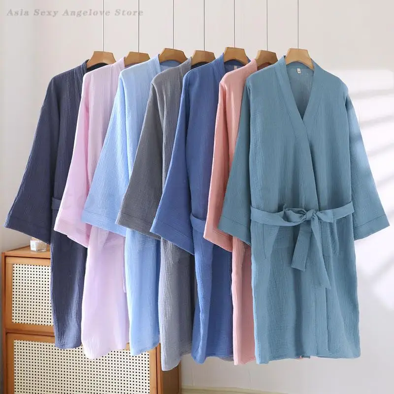 

Осенняя новая одежда для сна, кимоно, хлопково-марлевый халат для пары, халат с карманом, домашняя одежда, свободная ночная рубашка, домашняя одежда, нижнее белье