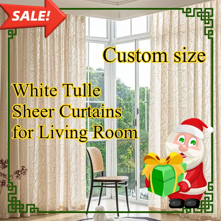 

Custom Size Ripple White Tulle Bead Sheer Curtains for Living Room Bedroom Dining Window Blackout Transparent Door 1pc