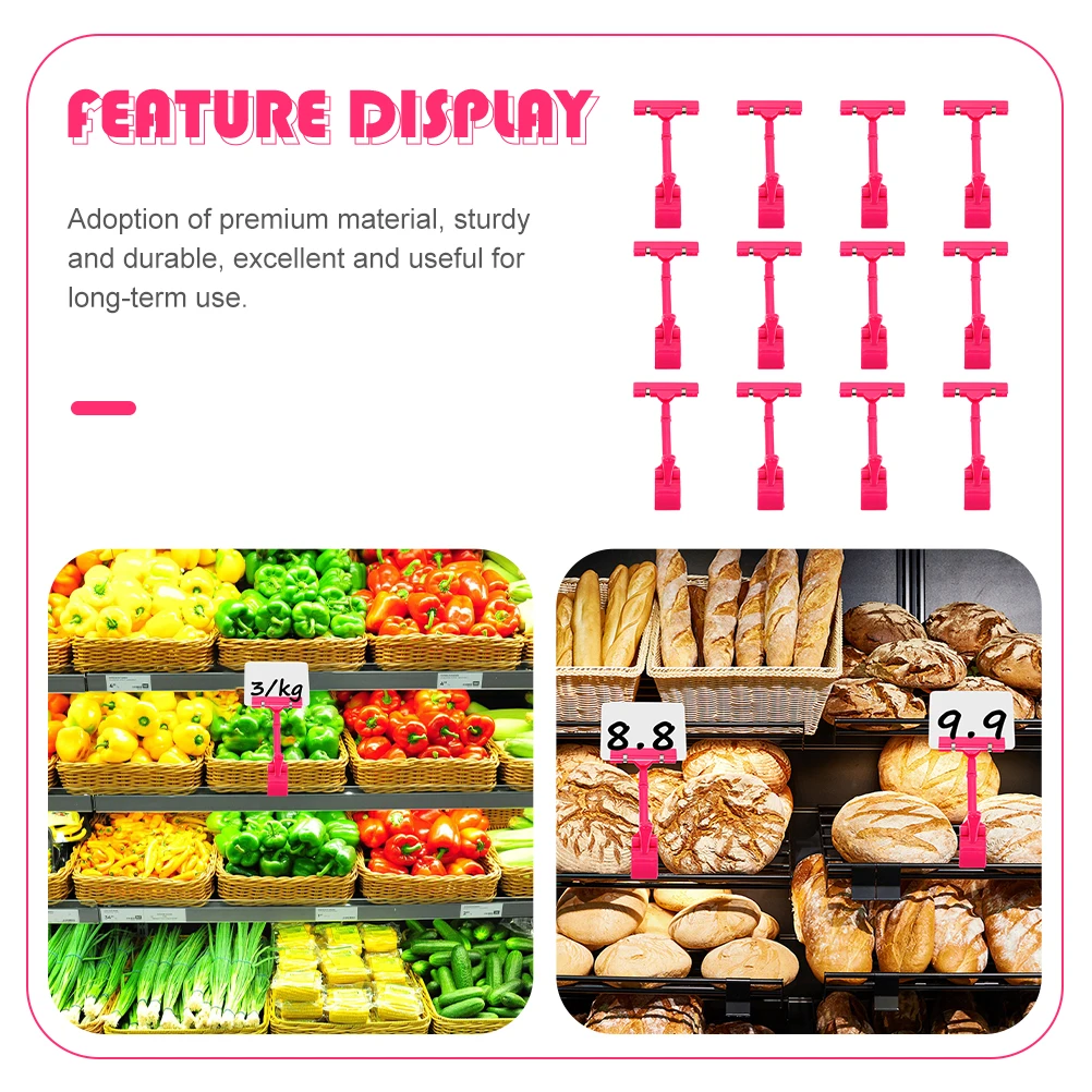 

12 Pcs Price Tag Holder Clips Display Card Sign Paper Accessories Plastic Merchandise Cards