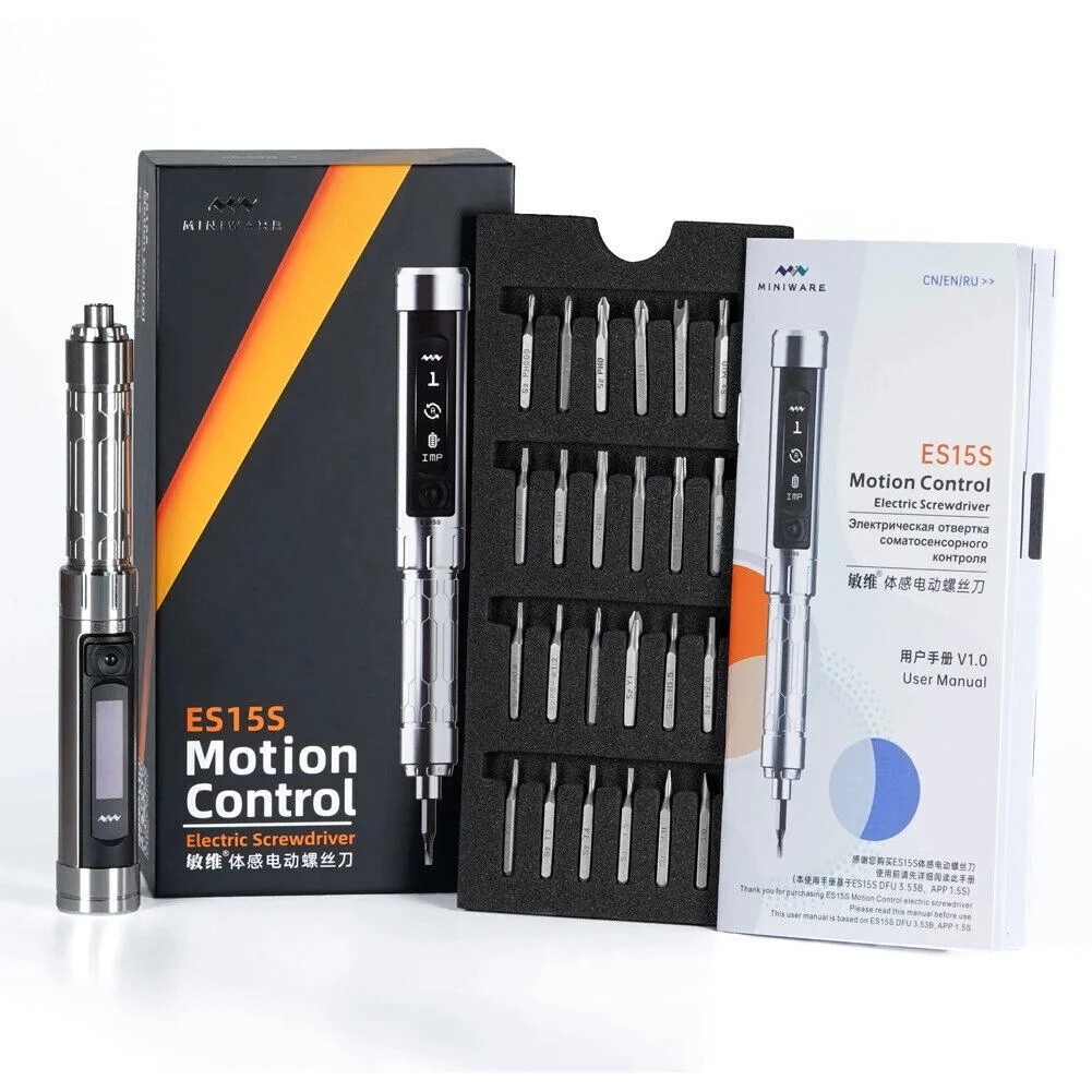 MINIWARE ES15S Intelligent Electric Screwdriver Smart Motion Control USB Chargeable 24pcs 4mm Bit Set