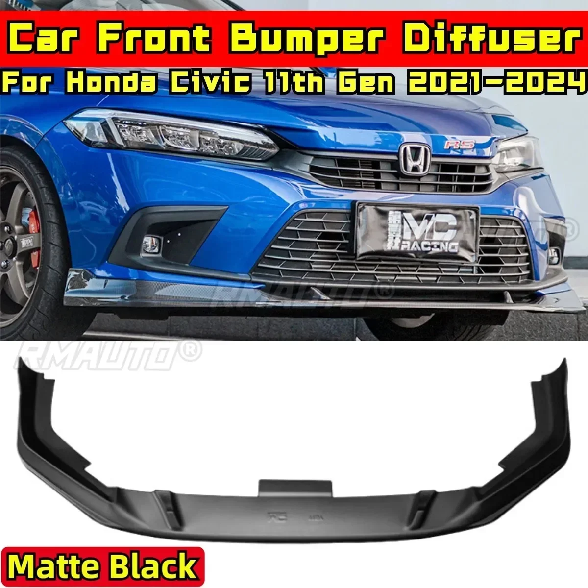 For Civic Body Kit Front Bumper Cover Carbon Fiber Look MC Style Bumper Guard For Honda Civic 11th Gen 2021-2024 Car Accessories