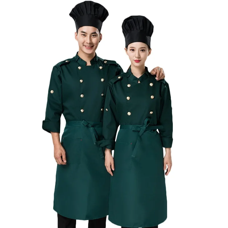 C656 Chef ทำงานขนาด Chef Uniform แขนยาว Waiter Coat โรงแรมแจ็คเก็ต Catering ห้องครัว Breathable อบเสื้อผ้า