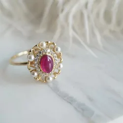 Vintage Fashion Red Garnet Adjustable Ring for Women New Korean Stainless Steel Finger Joint Ring Party Jewelry Accessories Gift