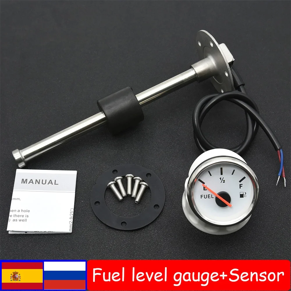 Custom Pointer 52MM Fuel Level Gauge With Red Light Fuel Level Sensor 0-190ohm Oil Level Tank Fuel Indicator For Car Marine Boat