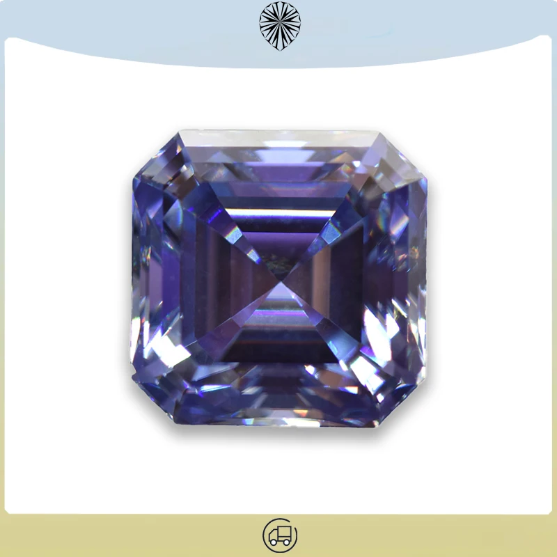 

Moissanite Stone Asscher Cut Lavender Color Advanced Jewelry Material Pass Diamond Tester for jewel making with GRA Certificate